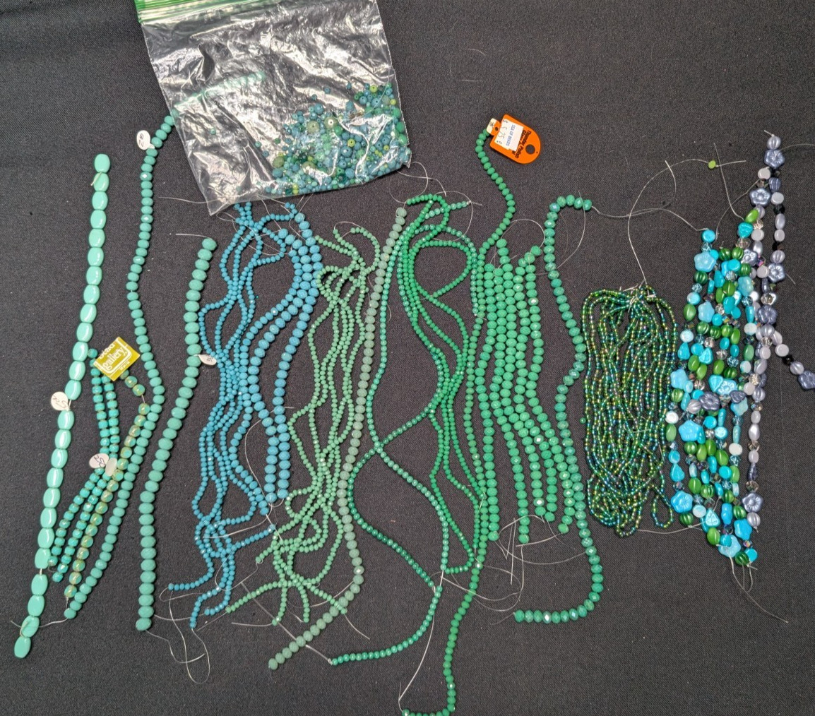Green Blue Turquoise BEAD LOT 1.5lb+ 41 strands Glass Czech BULK Crystal Stone