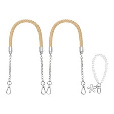 2Pcs 23.6Inch PU Leather Purse Strap with Pendant Beige, Silver Chain 