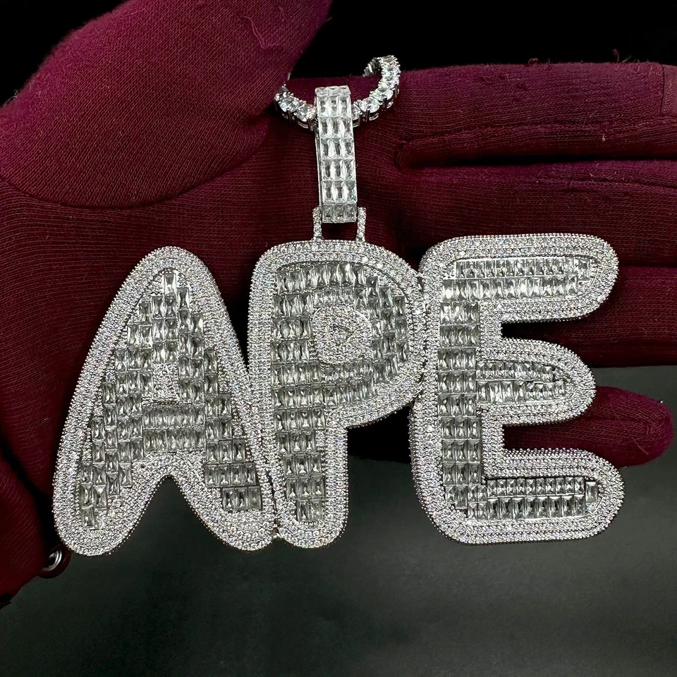 Cadena Colgante 5AAA+ CIRCONITA CÚBICA Ice Out Hop Hip Bling Nombre Personalizado Chapada en Oro 14k Foto 4 de 4