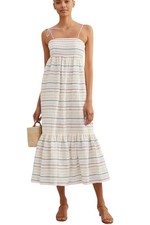 Zimmermann Zinnia Embroidered Scallop Midi Dress |Sz 1, Cotton, White, Tie Close