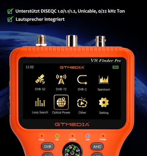 GTMEDIA Megasat Satmessgerät HD Combo DVB-S2 Satelliten DVB-C DVB-T2 Messgerät - Afbeelding 9 van 12