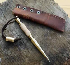 Marlin Spike Knurled Handle, Brass Collectible and Knot Tool for Hiking and Camp