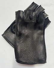 Black Top Grain Deerskin Leather Fingerless Gloves -Size XL - Made In The USA