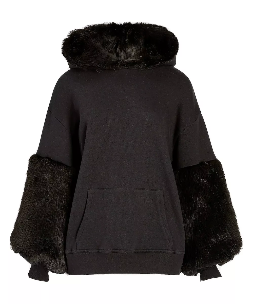 Hoodie with fur sleeves sales