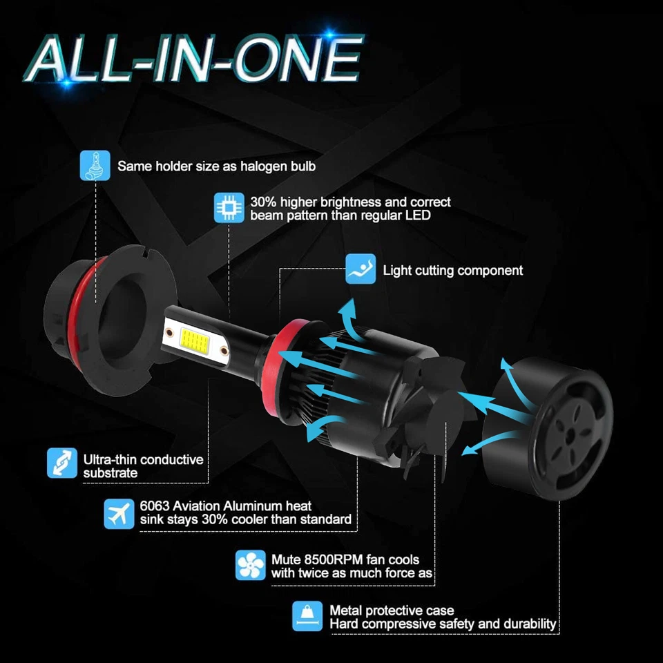For Pontiac G8 2008 2009 8000k Combo 6X LED Headlight High Low + Fog Light Bulbs - Image 2 of 4
