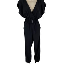 H M One Piece Jumpsuit Size 4 Black V-Neck Belted