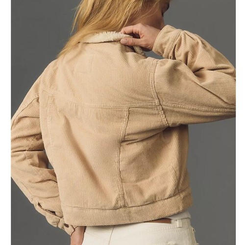 Pilcro Shrunken Corduroy Sherpa Snap Jacket | Women's XS, Tan NWT $148 - Picture 4 of 4