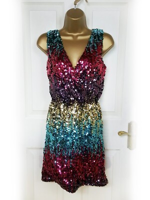 QUIZ Glitzy Rainbow Multicoloured Sequin Bodycon Party Dress