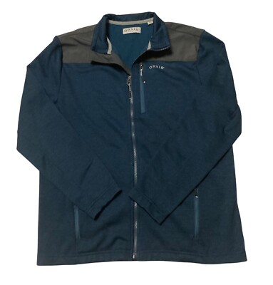 Orvis Men's Medium Full-Zip Blue Jacket With Pockets Contrasting Shoulder Panel