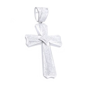 Authentic 1.15 CT ROUND CUT Simulated Diamond IN 14K WHITE GOLD Plated MEN'S CROSS PENDANT