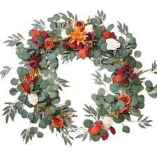 Emivery Eucalyptus Garland with Flowers, 5.9 ft Artificial Table Runner Decor...