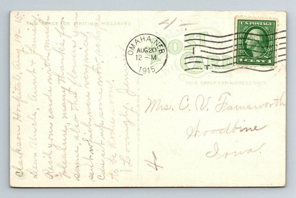 Omaha NENebraska, Clarkson Memorial Hospital Vintage Souvenir Postcard