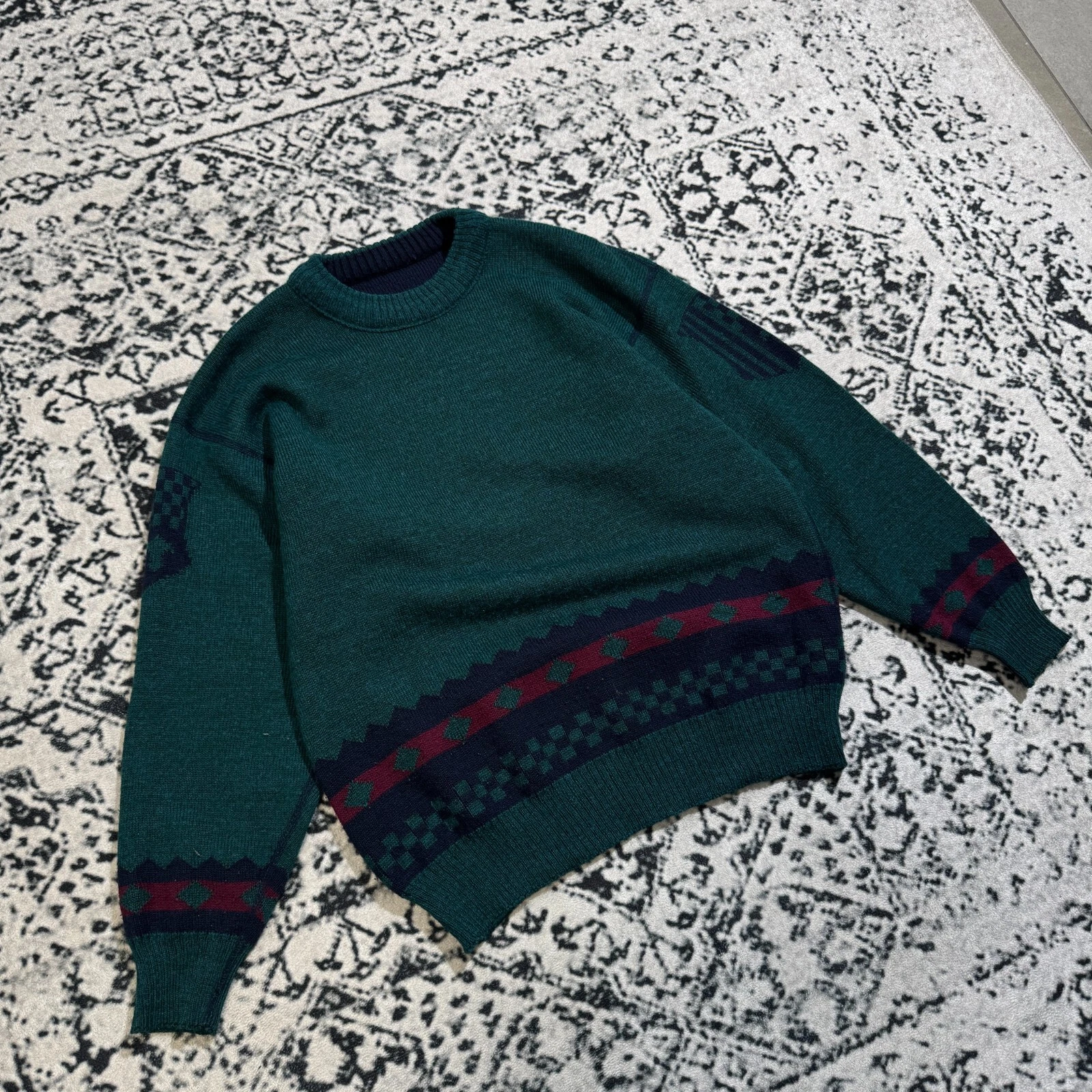 GUCCI Maglione lana verde unisex vintage taglia S boho grunge elegante casual vestibilità regolare