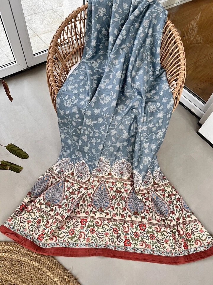 Bassetti Stoff BARISANO C1 Blau Bunt SATIN 200x200 f Decke Läufer Vorhang Kissen