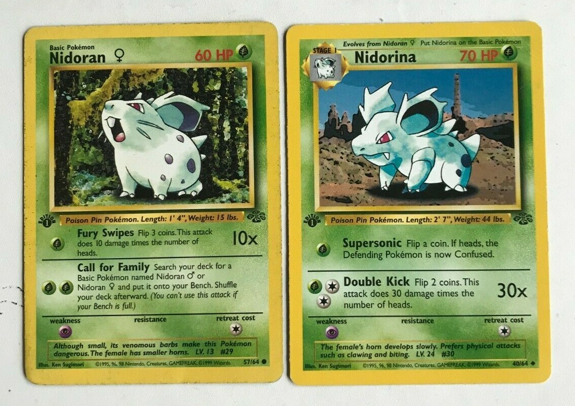 アメリカ購入品 Nidorina Nidoran 57/64 And Nidorina 40/64 1999 - 1st Edition Pokémon Cards