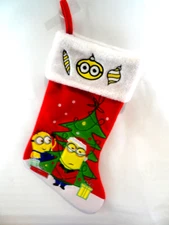 MINIONS Christmas Stocking Red Embroidered Fleece NEW Holiday Home Decor