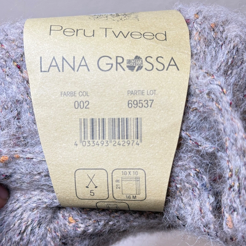 Lana Grossa Peru Tweed Yarn Color 002 Soft Gray with Multicolor Flecks NWT - Image 2 of 4