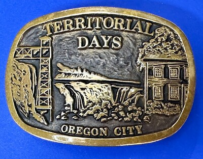 #ad Territorial Days Oregon City Statehood Solid Red Brass 1977 Vikings Belt Buckle $29.25
