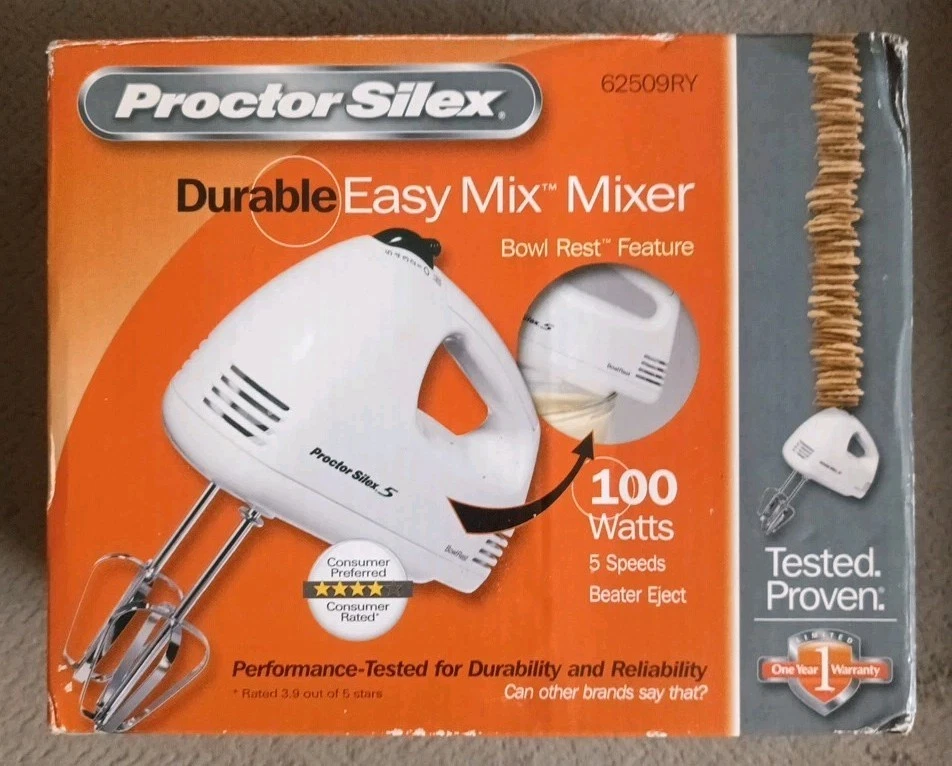Proctor Silex 62509RY Handheld Mixer 100W 5-Speed White Bowl Rest & Beater Eject
Opens in a new wind