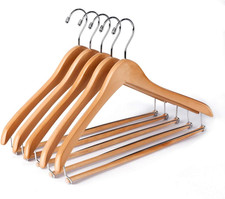 Wooden Hangers Beautiful Sturdy Suit Coat Hangers with Locking Bar Glossy Natura
