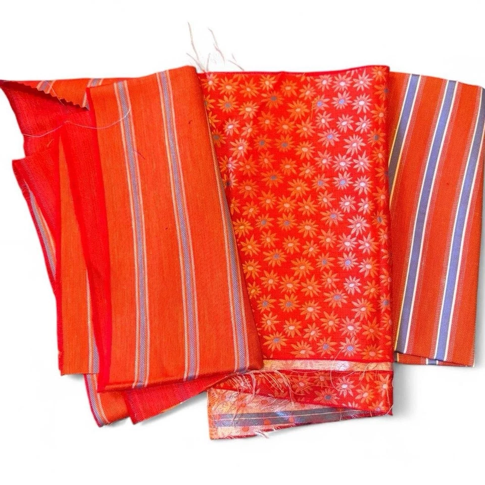 Bundle of 8 bright orange and multicolored 100% Italian silk fabric - Image 3 of 4