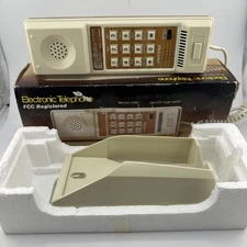 Vintage Wall Mountable Telephone Simple Mini Landline Electric Phone, Wood Grain