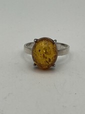Amber Sterling Silver Ring Ladies Size 8