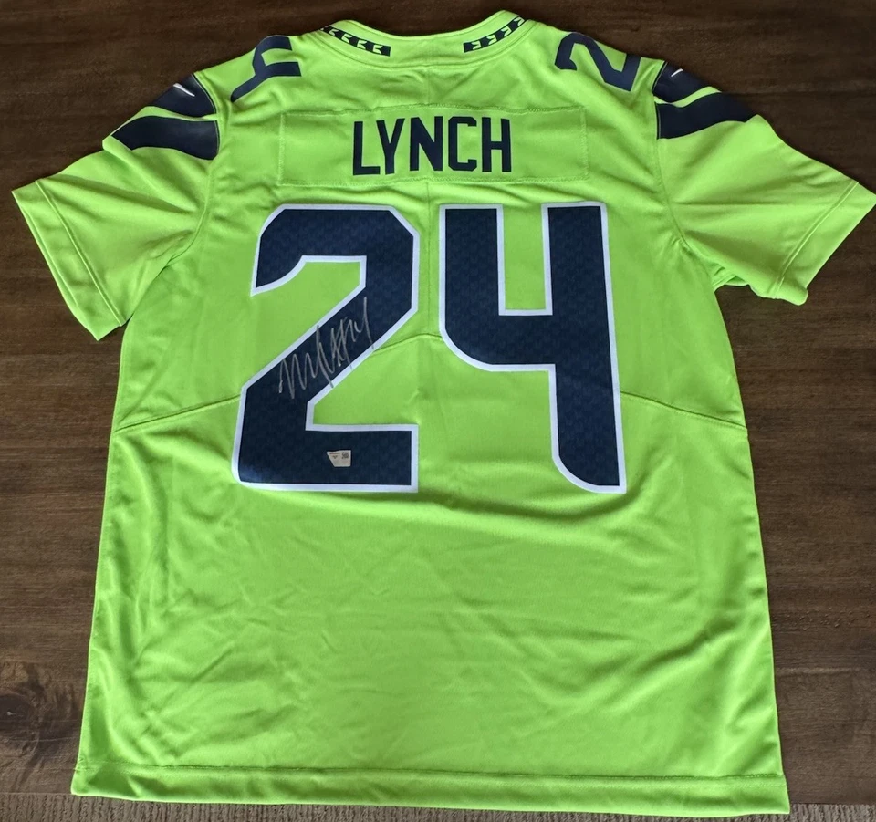 Marshawn Lynch Signed Sea Seahawks Nike Green Limited Jersey NWT & Fanatics COA - Image 2 of 4