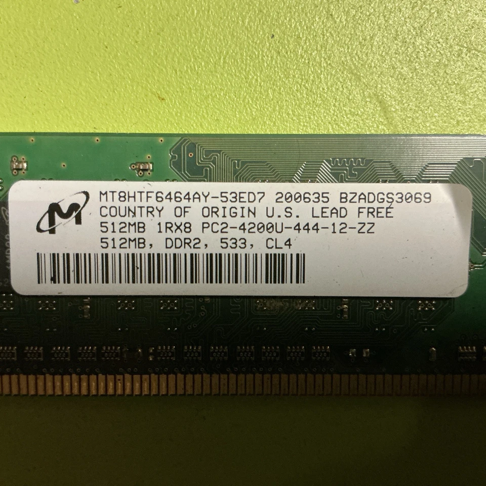 Micron MT8HTF6464AY-40EA1 DDR2-400 512MB 1Rx8 PC2-3200U-333-11-A0 CL4 Memory - Image 2 of 4