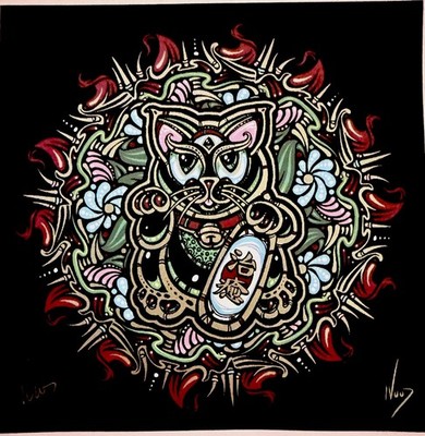''Maneki-Neko'' (Japanese lucky cat) LE Print-Jeff Wood