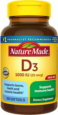 Nature Made Vitamin D3 1000 IU (25 Mcg), Vitamin D Supplement for Bone, Teeth, M