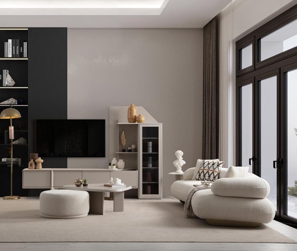 Beige Wohnzimmer Garnitur Polster 3-Sitzer Tv-StäNder Couchtisch-image