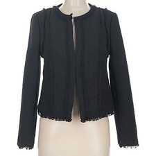Banana Republic Black Tweed Frayed Cropped Jacket Blazer 8 167271-00-1 kk