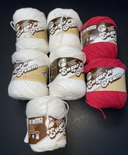 Lily Sugar 'n Cream Yarn Lot 5 White and Two Red 4 Ply Worsted Cotton