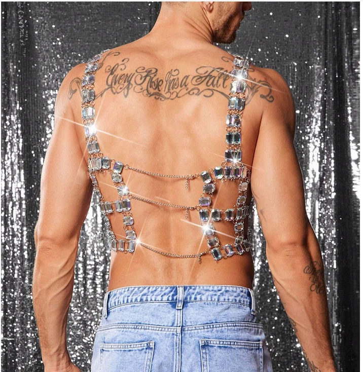 Collar de diamantes de imitación de cintura para hombre cristal moda joya metal cuerpo cadena Bling 14021 Foto 3 de 4