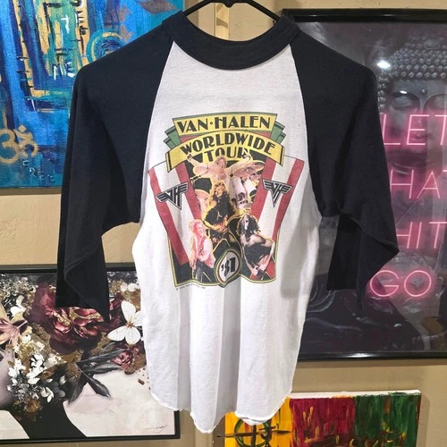 Rare Vintage Van Halen Worldwide Tour Raglan Punk Rock 1980s vintage concert t-shirt, vintage, size S, single stitch, B+ condition