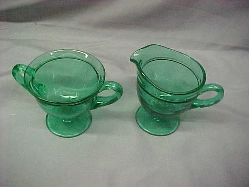 Vintage Green Depression Glass Sugar Bowl And Creamer Set E C Free Ship