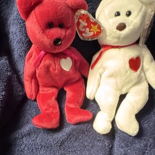 Ty Beanie Babies Valentino Bear Plush Lot of 2 Retired 1993 MPN 4058