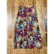 Vintage Express Floral Maxi Skirt Button Front Rayon Cottagecore Boho Prairie