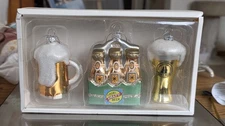 Three Old World Type Beer Themed Christmas Ornaments Holiday Cheer Still In Box