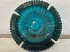 Vintage MCM Blenko Art Glass Ashtray Sunburst #624 Peacock By Wayne Husted