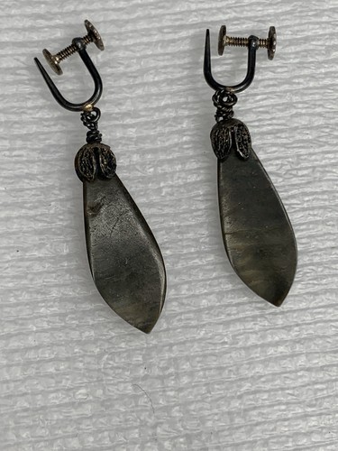 Vintage Pendente Sterling Vite Indietro A Goccia Grigio Perlato Goccia Cocktail Viaggio - Foto 2 di 6
