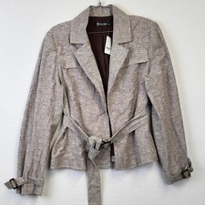 7th Avenue Design Studio Linen Blend Belted Blazer Taupe Women's L