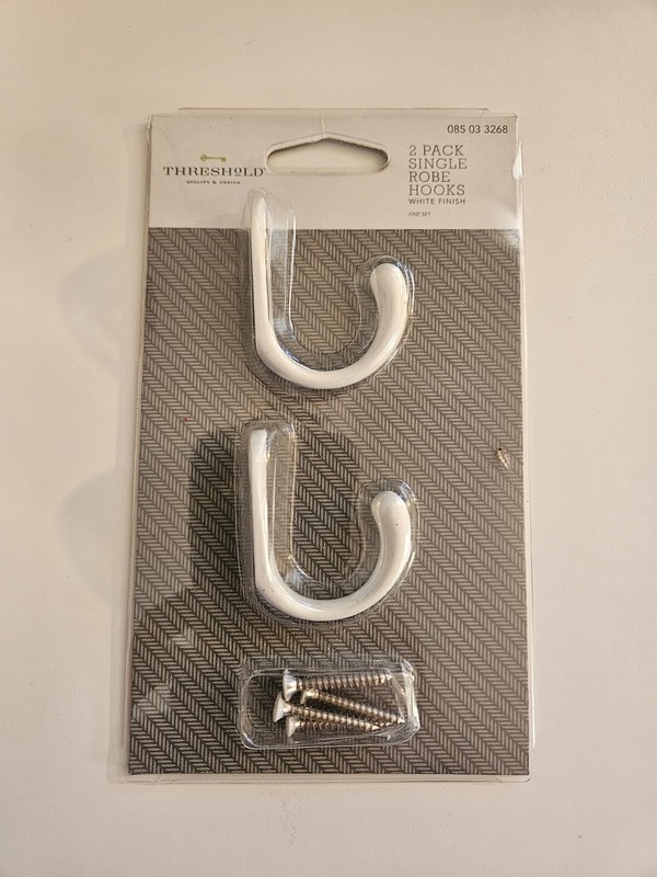 Threshold 2 Pack Single Robe Hooks - White Finish