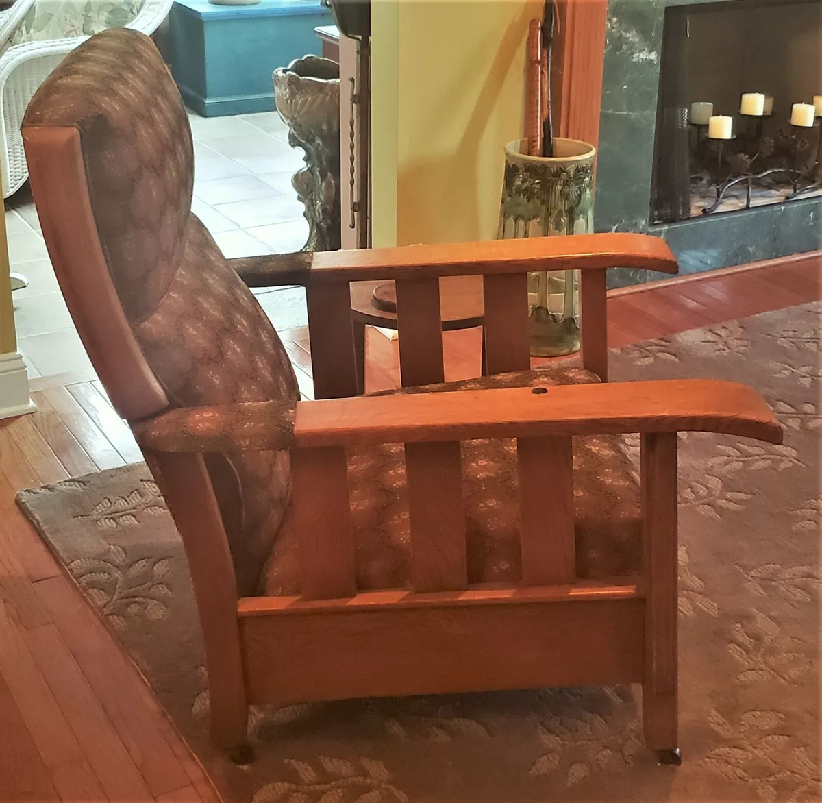 Arts Crafts Mission Oak Button Recliner Morris Chair Bowed Arms