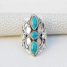Turquoise Gemstone 925Sterling Silver Gift for Mom Ring Jewelry All Size EE-260