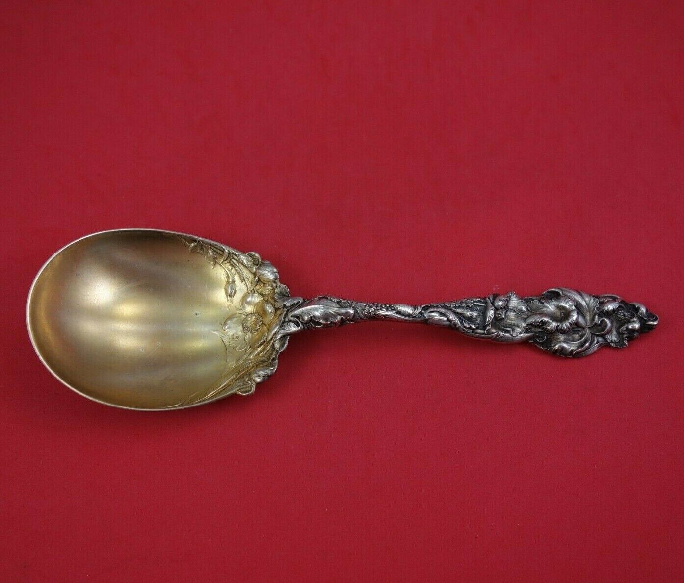 Les Six Fleurs by Reed and Barton Sterling Silver Berry Spoon GW w/Flowers 6 ozt