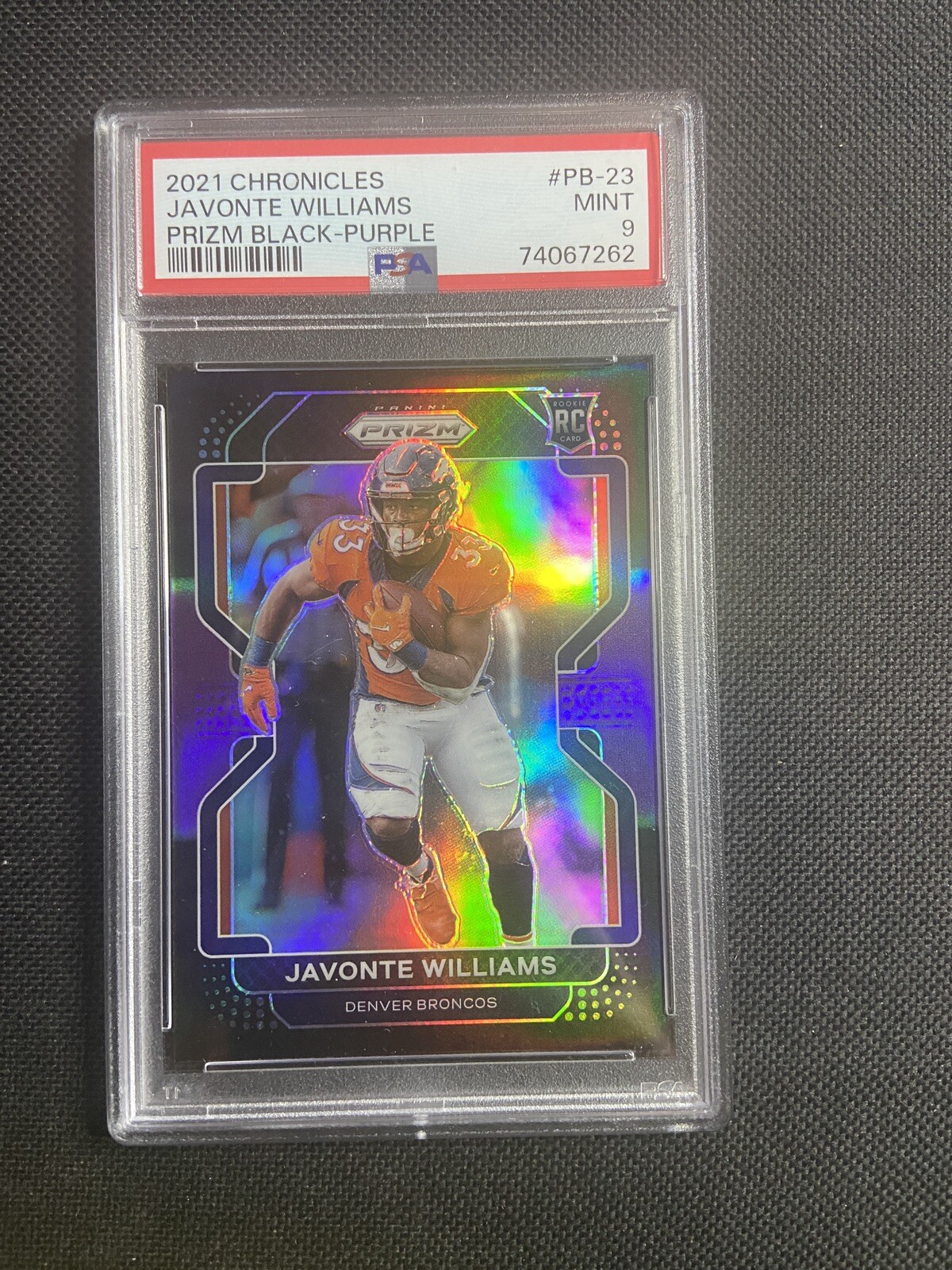 JAVONTE WILLIAMS 2021 PANINI CHRONICLES PRIZM BLACK PURPLE /199 RC PSA 9