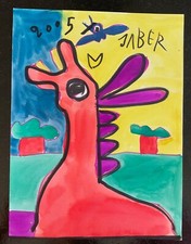 "Cheval rouge" JABER EL MAHJOUB 1938-2021 gouache sur papier 2005 32x24cm E179