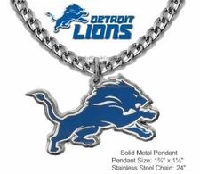 LARGE DETROIT LIONS NECKLACE STAINLESS STEEL CHAIN  FOOTBALL NFL FREE SHIP'